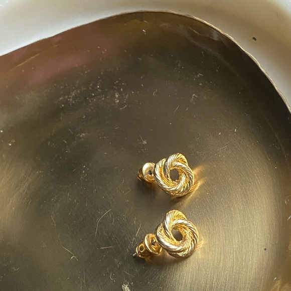 Tiny gold tone rope knot earrings for pierced ears - Picture 7 of 16